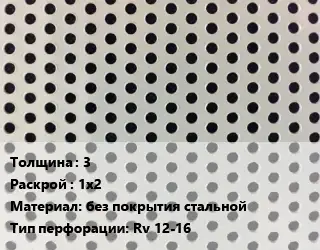 Лист перфорированный 3 1х2 без покрытия стальной Rv 12-16